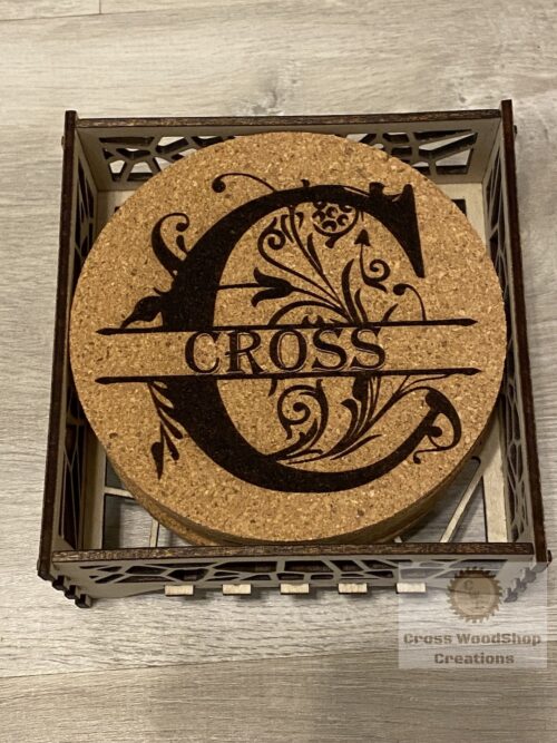 monogram cork coasters